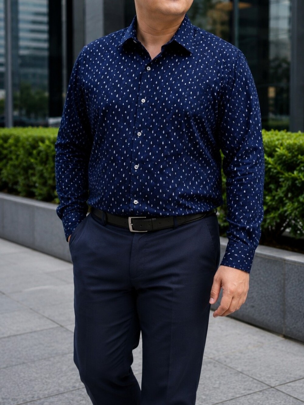 Paul Smith Men’s 100% Cotton Navy Printed Button Down Shirt Business Casual